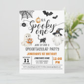 Spooky ONE 1st Birthday Ghosts Bats Invitation Kaart (Staand voorkant)