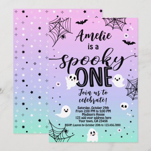 Spooky One, 1st Birthday Halloween Uitnodiging (Voorkant / Achterkant)