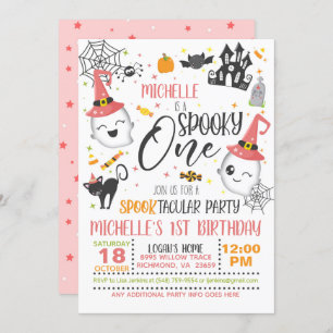 Spooky One Birthday Invitation - Girl White Kaart