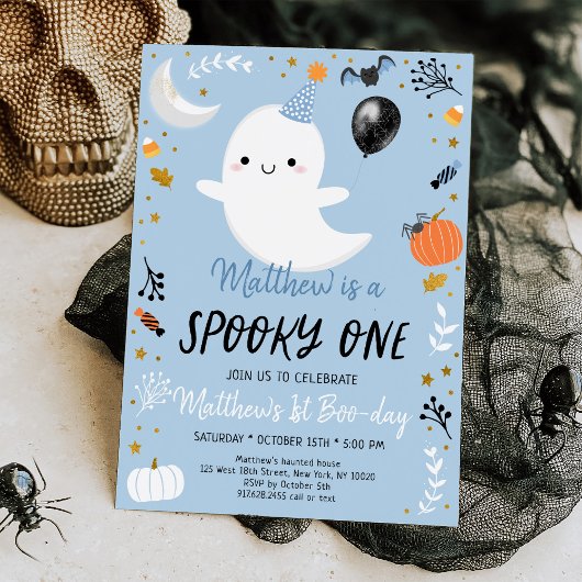 Spooky ONE Blue Ghost Halloween Birthday Kaart