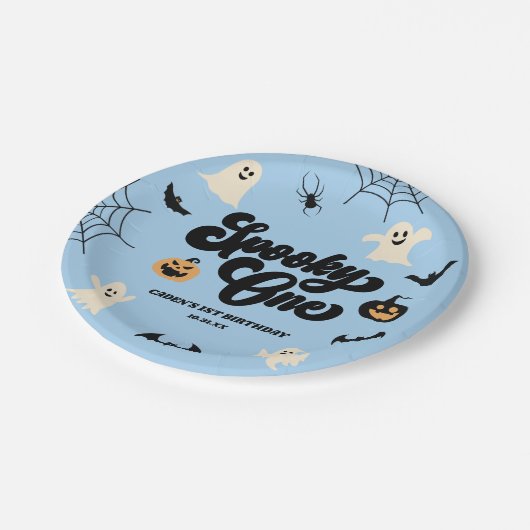Spooky One Blue Halloween 1st Birthday Party Papieren Bordje (Gekanteld)