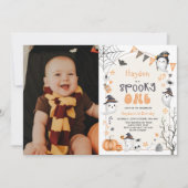 Spooky One Cute Ghost 1st Birthday Photo Invitatio Kaart (Voorkant)