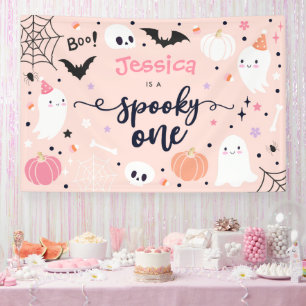 Spooky One Cute Halloween Ghost 1e verjaardag Spandoek