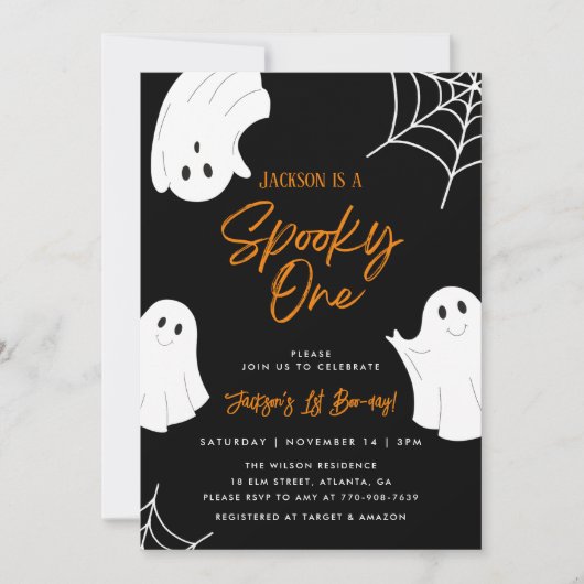Spooky One Ghost 1st Birthday Invitation Kaart (Voorkant)