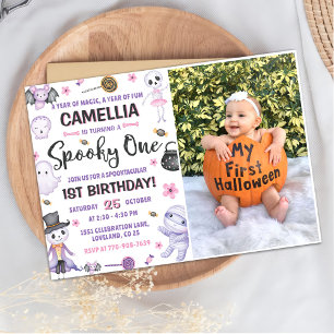 Spooky One Girls Halloween 1st Birthday Foto Kaart