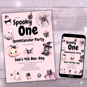 Spooky One Girls Schattige Roze Halloween 1e Verja Kaart