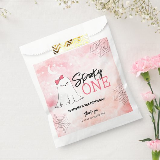 Spooky One Girly Ghost 1st Birthday Bedankzakje (Gezegeld)