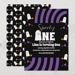 Spooky One Groovy Letters Halloween Verjaardag Kaart