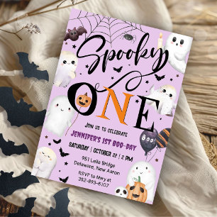 Spooky One Halloween 1st Birthday Girl Paarse Kaart