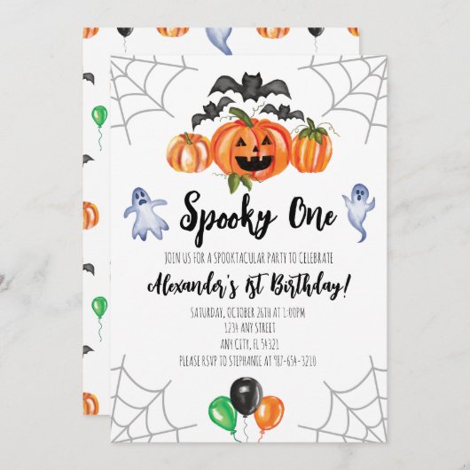 Spooky One Halloween 1st Birthday Invitation Kaart (Voorkant / Achterkant)