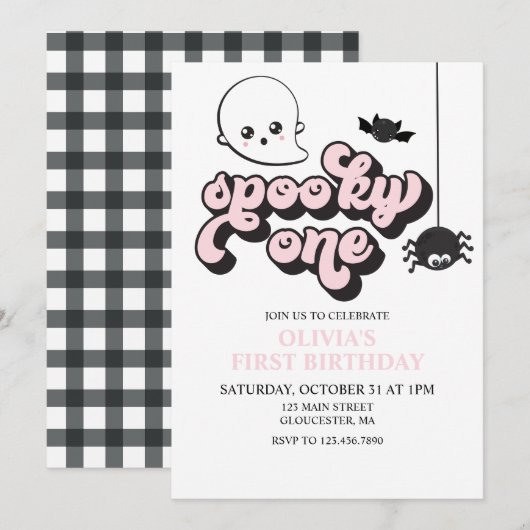 Spooky One Halloween 1st Birthday Invitation Kaart (Voorkant / Achterkant)
