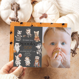 Spooky One Halloween Animals 1st Birthday Foto Kaart