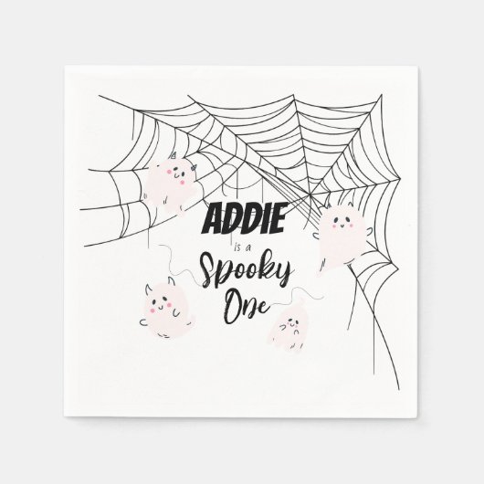 Spooky One | Halloween B-Day servetten | Pink Ghos (Voorkant)