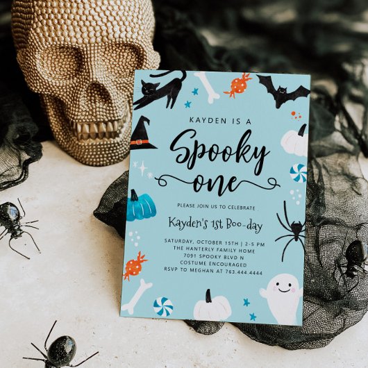 Spooky One Halloween Birthday Blue Kaart