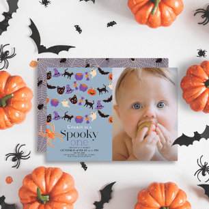 Spooky One Halloween Blauw 1e Verjaardag Foto Kaart