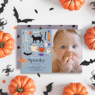 Spooky One Halloween Blauw 1e Verjaardag Foto Kaart