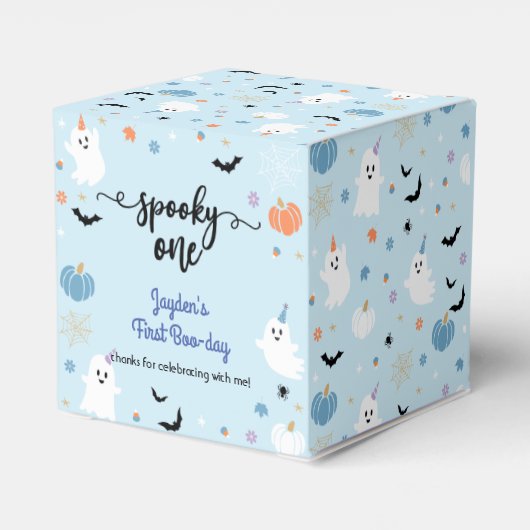 Spooky One Halloween Blue Ghost Eerste Verjaardag Bedankdoosjes (Achterkant)
