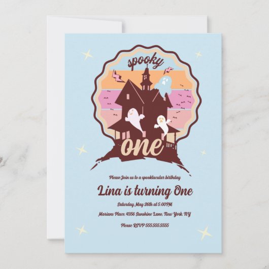 Spooky One Halloween First Birthday Ghost Blue Kaart (Voorkant)