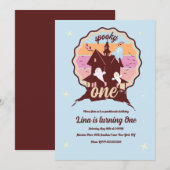 Spooky One Halloween First Birthday Ghost Blue Kaart (Voorkant / Achterkant)