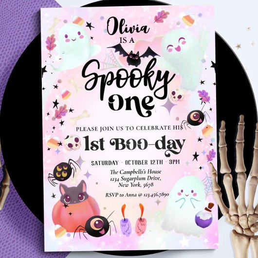 Spooky One Halloween Ghost 1e Verjaardag Uitnodigi Kaart