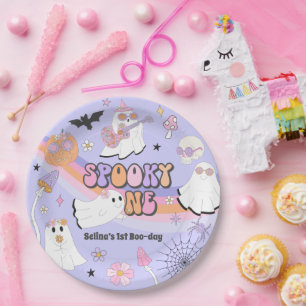 Spooky One Halloween Groovy Ghost 1e verjaardag Papieren Bordje