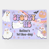 Spooky One Halloween Groovy Ghost 1e verjaardag Spandoek (Horizontaal)