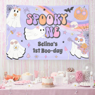 Spooky One Halloween Groovy Ghost 1e verjaardag Spandoek