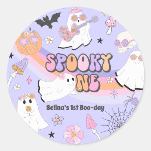 Spooky One Halloween Groovy Ghost 1ste verjaardag Ronde Sticker