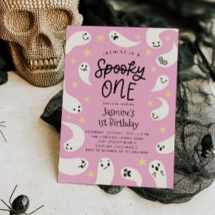 Spooky ONE Halloween Pink Ghost Birthday Kaart