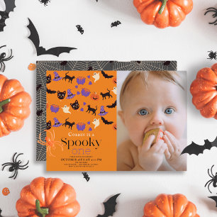 Spooky One Halloween Sinaasappel 1e Verjaardagsfot Kaart