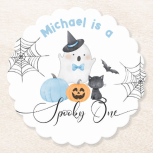Spooky One Halloween Verjaardag blauw Boo Kartonnen Onderzetters