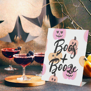 Spooky One Halloween Verjaardag Roze drank Reclamebord Met Voetstuk