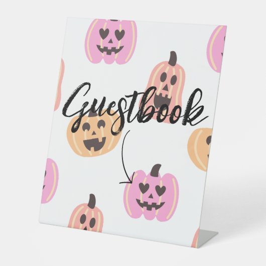 Spooky One | Halloween Verjaardag | Roze gastenboe Reclamebord Met Voetstuk (Voorkant)