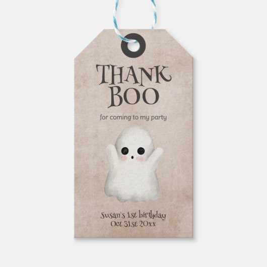 Spooky One Kawaii Ghost Halloween Verjaardag Cadeaulabel (Voorkant)