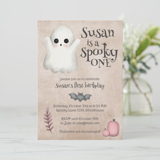Spooky One Kawaii Ghost Halloween Verjaardag Kaart (Staand voorkant)