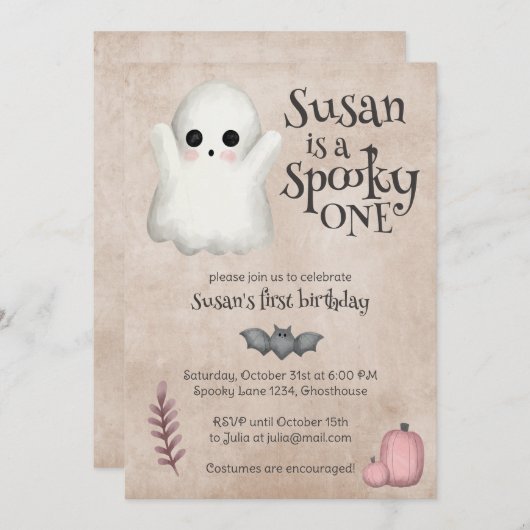 Spooky One Kawaii Ghost Halloween Verjaardag Kaart (Voorkant / Achterkant)