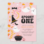SPOOKY ONE Leuke en Moderne Roze Spook Uitnodiging (Voorkant / Achterkant)