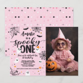 Spooky One Pink Ghost Halloween Invite with Photo Kaart (Voorkant / Achterkant)