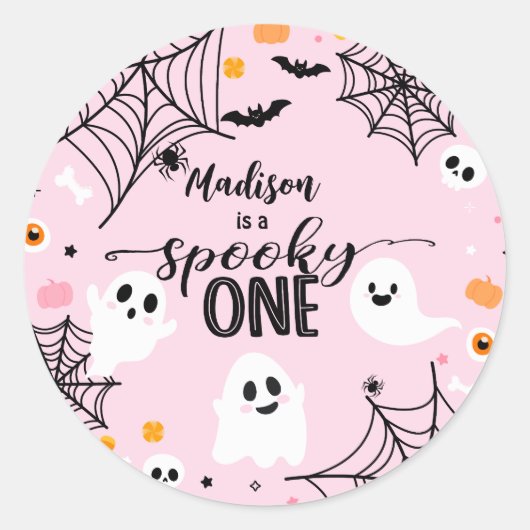 Spooky One Pink Halloween Ghost Ronde Sticker (Voorkant)