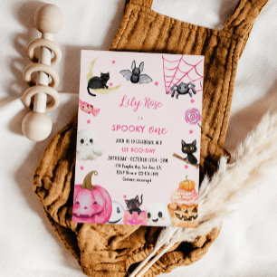 Spooky One Pink Halloween Schattige Ghost 1st Birt Kaart