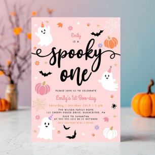 Spooky One Pink Halloween Schattige Ghost 1st Birt Kaart