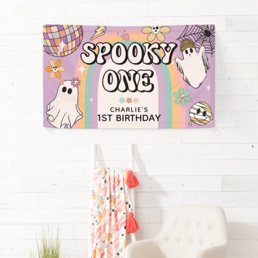 Spooky One Retro 1e Verjaardag Halloween Party Spandoek (Insitu)