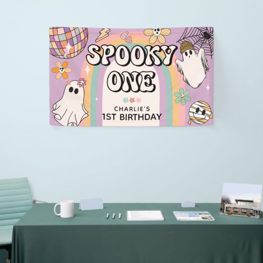 Spooky One Retro 1e Verjaardag Halloween Party Spandoek (Beurs)