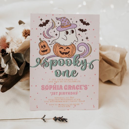 Spooky One Retro Ghost Halloween Verjaardagsfeestj Kaart