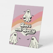 Spooky One Retro Ghost Verjaardag Booze Reclamebord Met Voetstuk (Voorkant)
