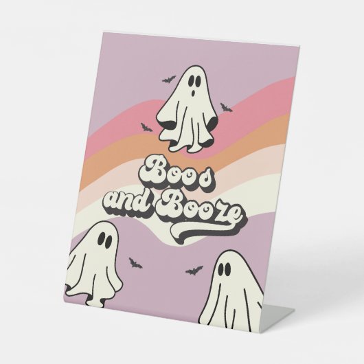 Spooky One Retro Ghost Verjaardag Booze Reclamebord Met Voetstuk (Voorkant)