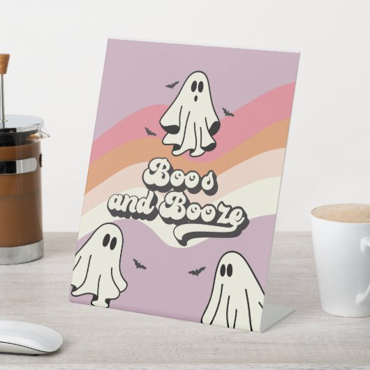 Spooky One Retro Ghost Verjaardag Booze Reclamebord Met Voetstuk (Insitu)
