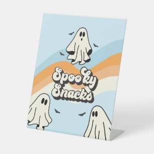 Spooky One Retro Ghost Verjaardag Snacks Reclamebord Met Voetstuk