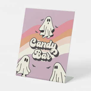 Spooky One Retro Ghost Verjaardag Snoep Bar Reclamebord Met Voetstuk