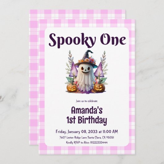 Spooky One Roze Halloween Eerste Verjaardagsfeest Kaart (Voorkant / Achterkant)